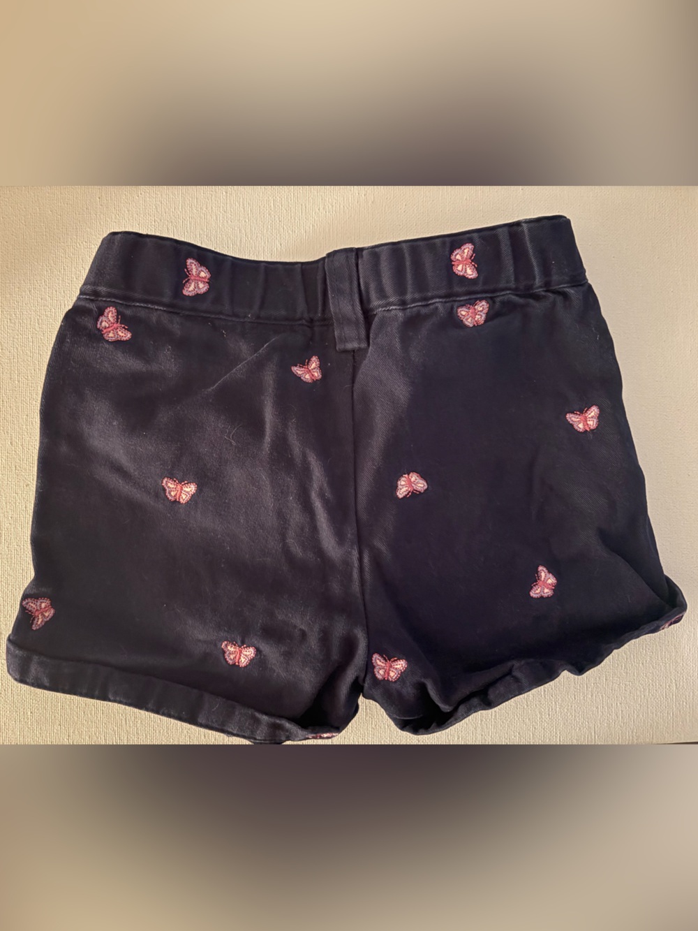 LL Bean Toddler Girls Embroidered Butterfly Navy Shorts